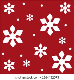 winter pattern white snowflakes on red background. Vector illustration in cartoon style