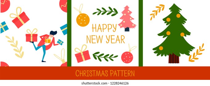 
Winter patterns in flat style. Christmas set.