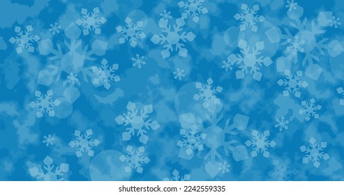 Winter patterns on the window. Blue cold and frozen snowflakes.