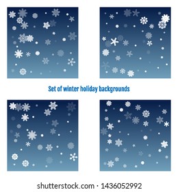 Winter patterns with snowflakes. Set of Blue Christmas backgrounds. 
Abstract Christmas backgrounds with white snowflake. Vector Illustration.