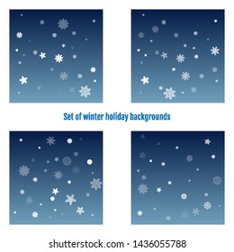 Winter patterns with snowflakes. Set of Blue Christmas backgrounds. 
Abstract Christmas backgrounds with white snowflake. Vector Illustration.