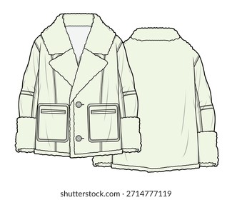 Winter peacoat vector mockup template technical flat design.