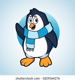 Winter penguin character vector illustration

