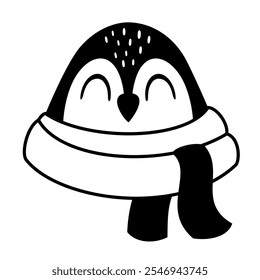 Clipart pinguim de inverno. Rabiscar animal preto e branco. Caráter sazonal bonito. Ilustração de vetor desenhada à mão em estilo plano