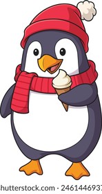 Winterpinguin, der Eis isst Vektorillustration