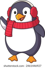 Winter penguin waving vector illustration