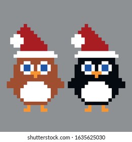 Winter Penguins Vector Design Pixel Art