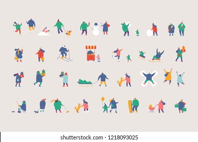 Winter People Characters Vector Set. Winter Outdoor Activities.
Flat Vector Illustration Isolated On White