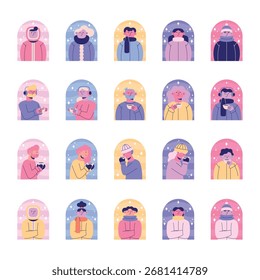 Winter People Coat Vector Set