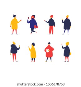 Winter people in jackets. Flat illustration