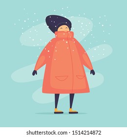 Winter, people are wearing winter clothes. Flat design vector illustration.