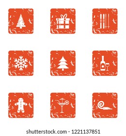 Winter period icons set. Grunge set of 9 winter period vector icons for web isolated on white background