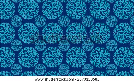 Winter Pine and Cypress Texture Background in a blue color. Christmas Snow Ornament and Ball design in a Vector illustration