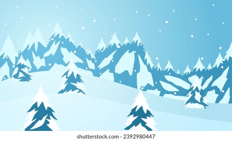 Winter pine forest landscape vector illustration. Silhouette of snow covered coniferous in cold season.Snowy pine forest landscape for background, wallpaper or landing page