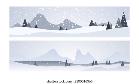 Winter with pine forest and snowy mountains ,Winter design background for content online or web, banner and template, Simple cartoon flat style,  illustration Vector EPS 10