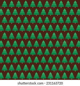 Winter pine tree background pattern / Vintage vector illustration with repetitive Christmas trees in background