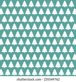 Winter pine tree background pattern / Vintage vector illustration with repetitive Christmas trees in background