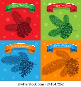 Winter Pine Tree Branches with the cones collage