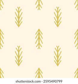 Winter pine tree frames in a color palette of yellow on an off white background. Christmas seamless vector pattern. Great for home decor, fabric, wallpaper, gift wrap, stationery and packaging.