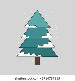 Winterkiefernbaum-Symbol mit Schneeschichten und sauberer minimaler Flachdarstellung