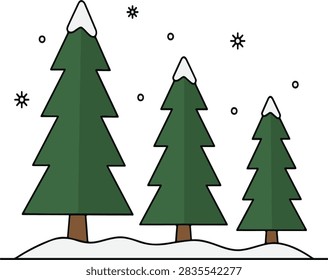Winter pine trees covered in snow vector illustration with winter season evergreen trees frosty landscape pine forest cold weather vector graphic white background graphic design flat design