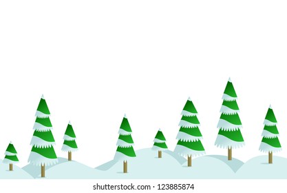 Winter pine trees in the snow. Seamless border patterns