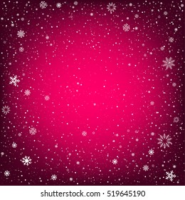 Winter pink background with snow. Christmas and New Year backdrop
