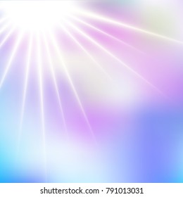 Winter Pink and Blue Sunshine Soft Focus Burst - Vector Blurred Radiant Sun Rays
