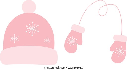 Winter Pink Hat and Mittens vector illustration