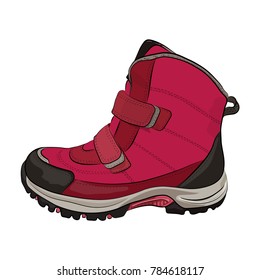 Winter pink women's and children's shoes on a white background. Vector illustration.