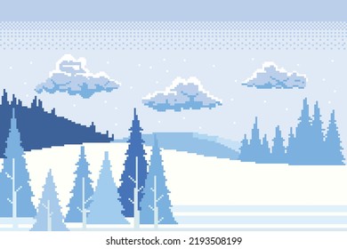 Winter Pixel Art, Winter Beauty There Are Fir Trees Covered In White Snow