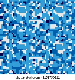 Winter pixel camouflage pattern background, seamless vector . Classic military clothing style. Masking army camo, repeat print for Wallpapers or prints on fabric. Blue, sea colors, marine texture.