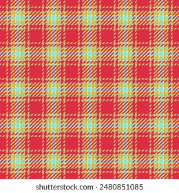 Winter plaid check textile, lumberjack texture pattern tartan. Repetition fabric vector background seamless in teal and bright colors palette.