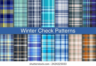 Winter plaid collection, textile design, checkered fabric pattern for shirt, dress, suit, wrapping paper print, invitation and gift card.