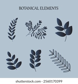 Winter Plants Design Elements natural elements flat color vector objects set. New year holiday decorations craft illustrations bundle on white background