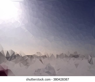 Winter of polygons. Landscape with the bright sun, snow.