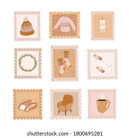 winter postage stamps with decorative element