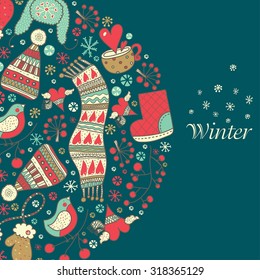   Winterpostkarte. Cute Vektorgrafik.