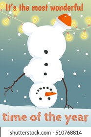 Winter postcard with funny snowman