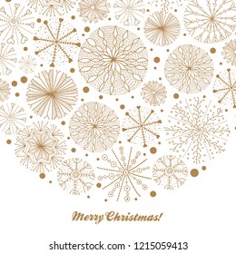 Winter postcard with gold snowflakes. Vector.
