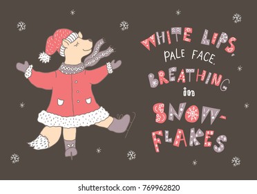 Winter postcard with quote and phrase. Hand drawn lettering with decorative elements. Scandinavian style. Nursery art.