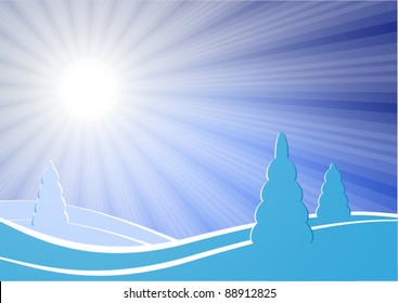 Winter postcard scenery with the sun