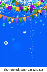  Winter poster or card. White Snowflake on the blue Background .Vector illustration