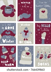 Winter Poster. Clothes postcard. Season lettering.