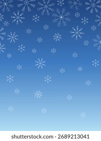 Winter poster with elegant white snowflakes on a blue gradient background. A calm and frosty seasonal card design that captures the beauty of falling snow, perfect for winter greetings 