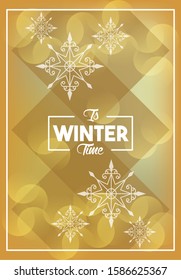 winter poster golden with snowflakes pattern vector illustration design