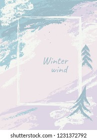 Winter poster with hand drawn shapes and textures in soft pastel colors.Unique graphic design perfect for prints, flyers, banners, invitations