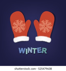 Afiche De Invierno Con Mitones, Con Malla De Gradiente, Ilustración Vectorial