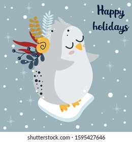 winter poster with a polar penguin - vector illustration, eps
