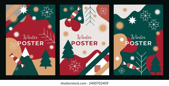 Winter poster set. Winter poster, banner, card, flyer template for printing. Winter ornament, vector template, design elements.